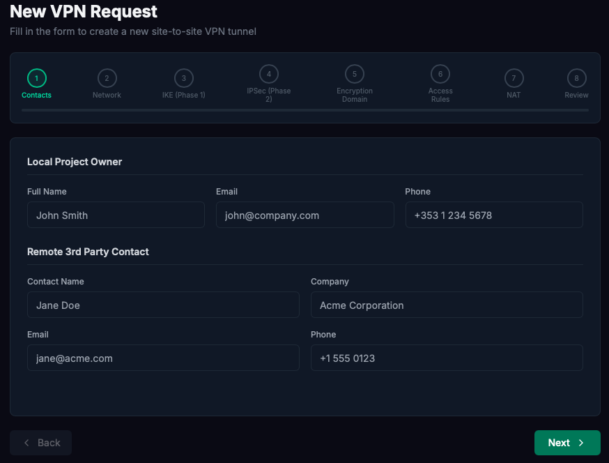 VPN Manager — New VPN Request wizard